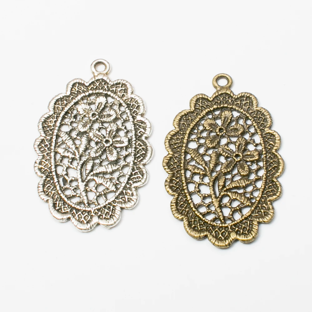 6pcs Hollow flower Vintage zinc alloy metal pendant charms for diy