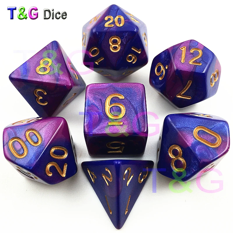 Caliente calidad superior 7 piezas de color de mezcla juego de dados con nebulosa efecto juegos de mesa datos mazmorras y dragones RPG púrpura dados