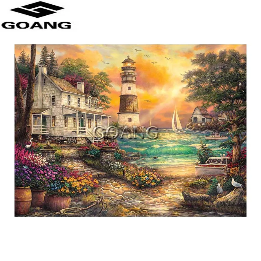 

Full square diamond Mosaic Diamond Embroidery diy diamond painting Cross Stitch kits scenery seaside villa Home Decor