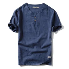 Лето г. мужчины рубашка с коротким рукавом из хлопка и льна для мужчин рубашка синий лен рубашки мужские повседневные модные футболки мужской Сорочка мужская M-4XL