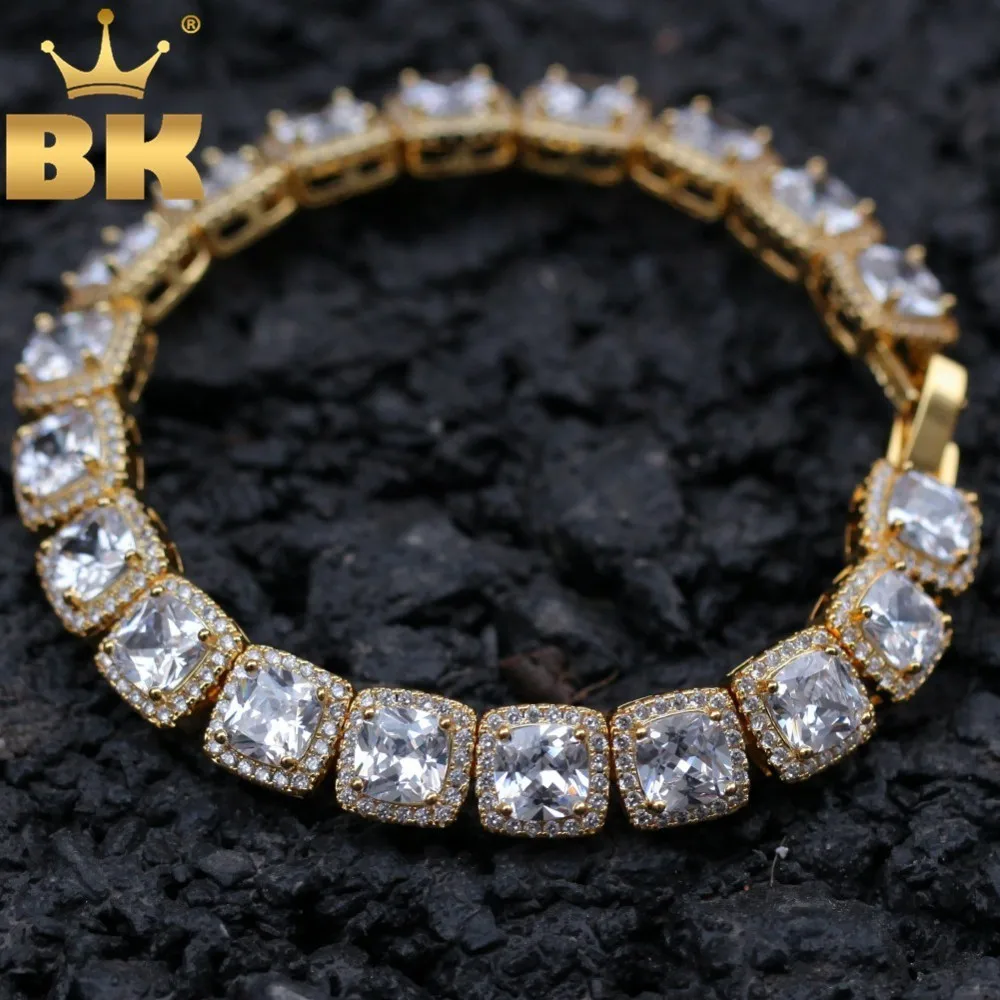 

THE BLING KING Hiphop Bracelet For Men Women Gold Color Full Gem Cubic Zirconia Square 10mm Bling Bling Bracelets Jewelry