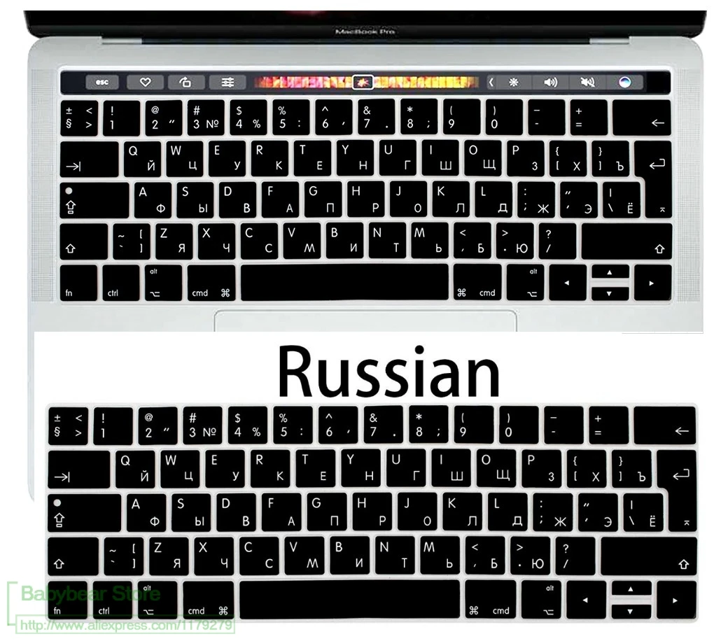 Película de teclado para macbook, com letras do rússia, para modelos pro 13, 15, a1706, a1989