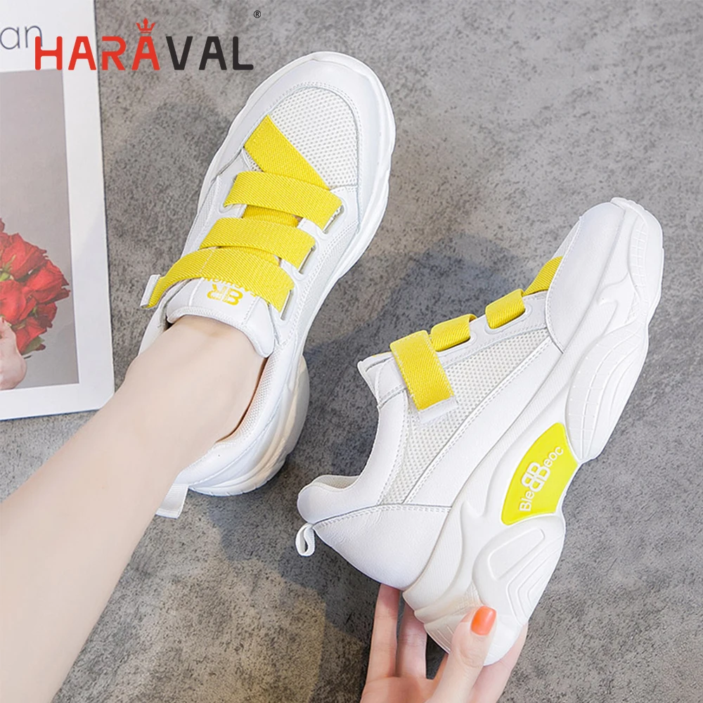 

HARAVAL Personality ladies white sneakers platform shoes fashion Velcro casual shoes lightweight mesh breathable women shoes N96