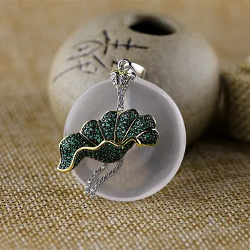 

BOCAI silver jewelry fashion embroidered lotus Crystal Pendant