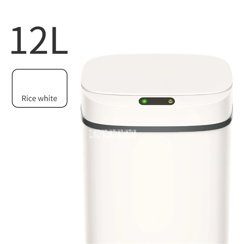 rice white GY-ljt Household Smart Trash Can Intelligent Induction Trash Can Living Room Bedroom Kitchen Bathroom Creative Trash Can 12L - Цвет: rice white
