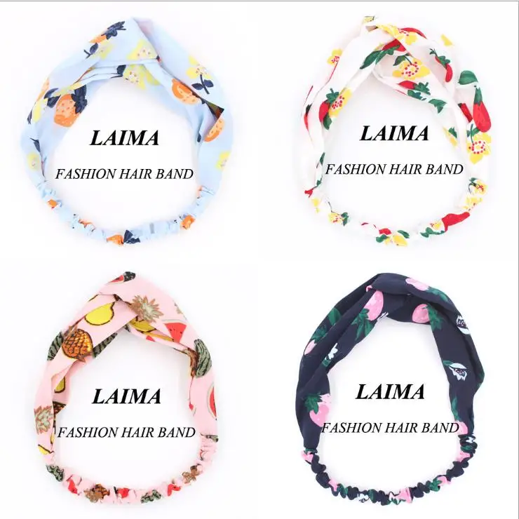 

Women Hairbands Stylish Lovely Hair Bands Girls fruit Print Elastic Hair Accessories Cross Knot Turban Bandage Bandanas