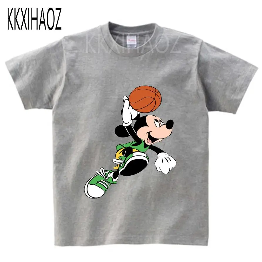Коллекция года, летняя одежда для маленьких мальчиков футболка с рисунком Микки Мауса Для мальчиков и девочек детская футболка с короткими рукавами детская модная спортивная футболка - Цвет: gray childreT-shirt