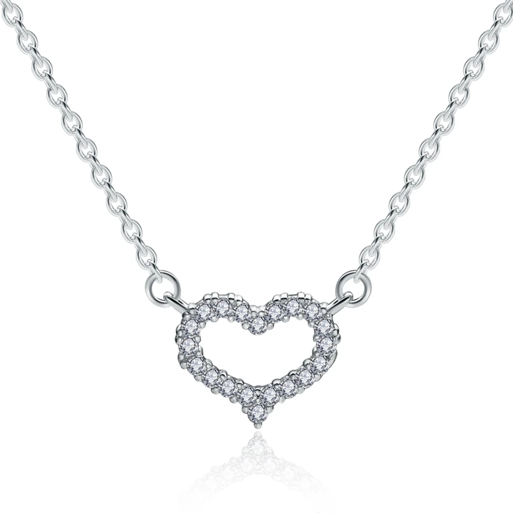 Classic Heart Necklace 925 Sterling Silver Jewelry White Crystal Little