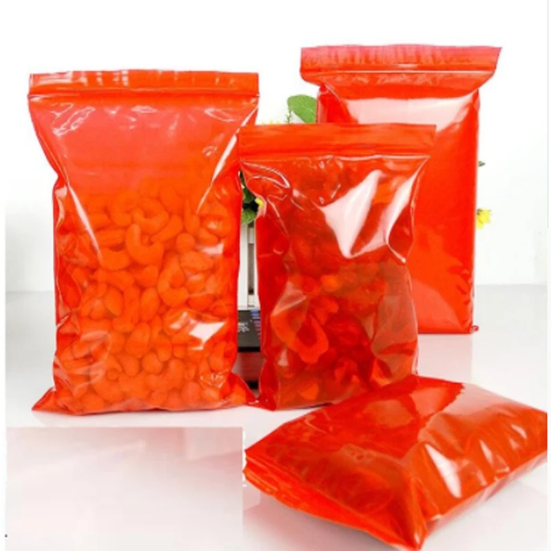 Various sizes 100pcs Red color 12C Self Sealing Plastic Bags,ziplock poly bags zipper Storage