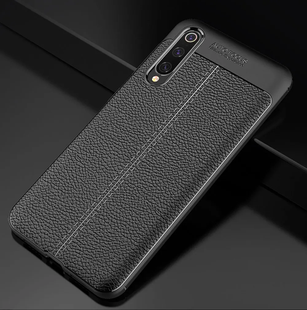 Для Xiaomi Mi 9 SE Чехол кожаный Стильный чехол противоударный Прочный TPU чехол для телефона для Mi 9 Mi9 SE чехол 360 полная защита бампер - Цвет: Черный