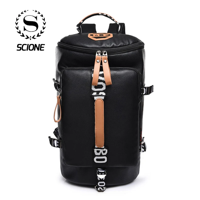 

Scione Unisex PU Oxford Black Travel Backpacks Fashion Simple Large Luggage Shoulder Bags Leisure Trip Duffel Portable Suitcase