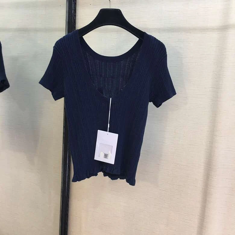 

2019 high quality Fashion Sweater short Sleeve Woman Female Tops back U neck