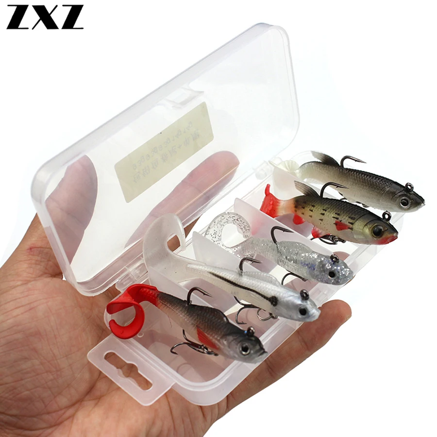 

5pcs Wobblers Artificial Bait Silicone Carp Fishing Lures Lead Fish Set Crankbait Bait Soft Lure Jig Softbait with Crank Hook W3