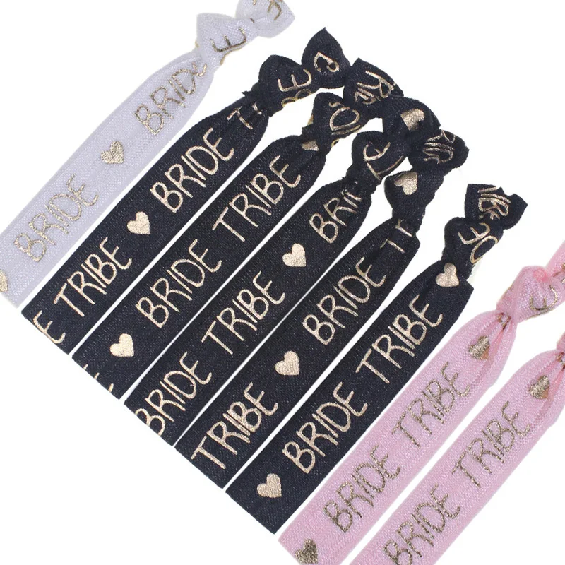 

6Pcs Team Bride Hen Party Wedding Bridal Shower Decor Bachelorette Party Bracelet Bride Bridesmaid Hair Tie Wristband HL45