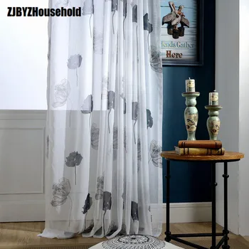 

Simple Colour Lotus Leaf Printing Curtains for Living Dining Room Bedroom