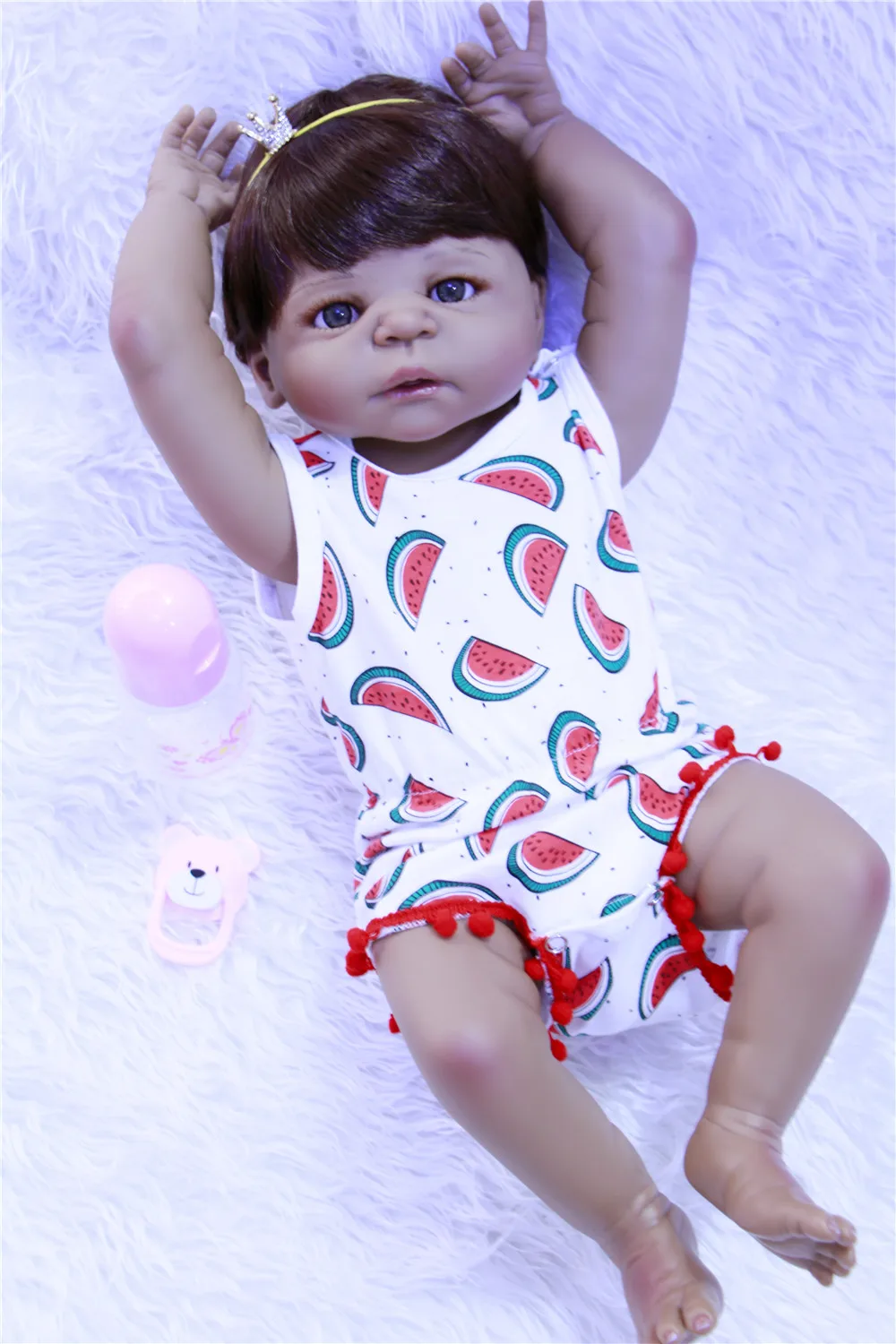 

55cm Full Body Silicone Reborn Baby Doll Toy 22inch Black Skin Newborn Girl Princess Toddler Babies Doll Child Bathe Toy