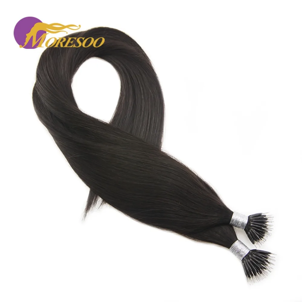 Moresoo предварительно скрепленные волосы Nano кольцо Петля натуральные волосы цвет от черный # 1B волосы remy 0,8 г/Strand 40 г/50 нитей