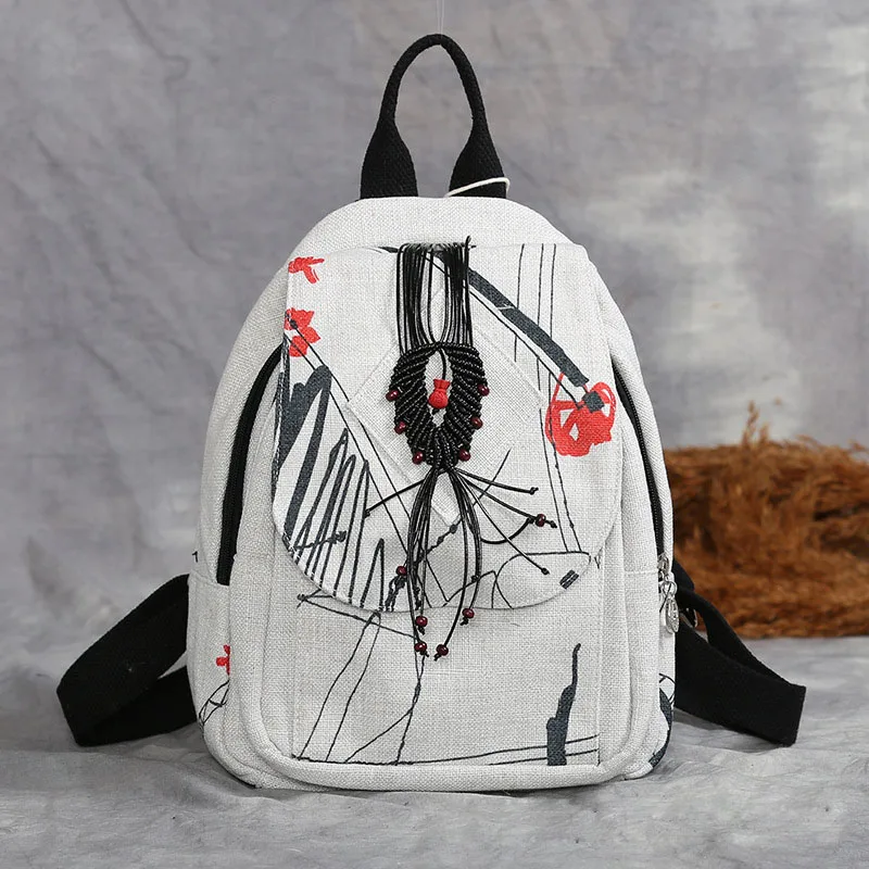 

Fashion Graffiti Pattern Women Linen Backpack Female Embroidery Girls Backpack Casual Protable Knitting Daypack Backpacks SAC