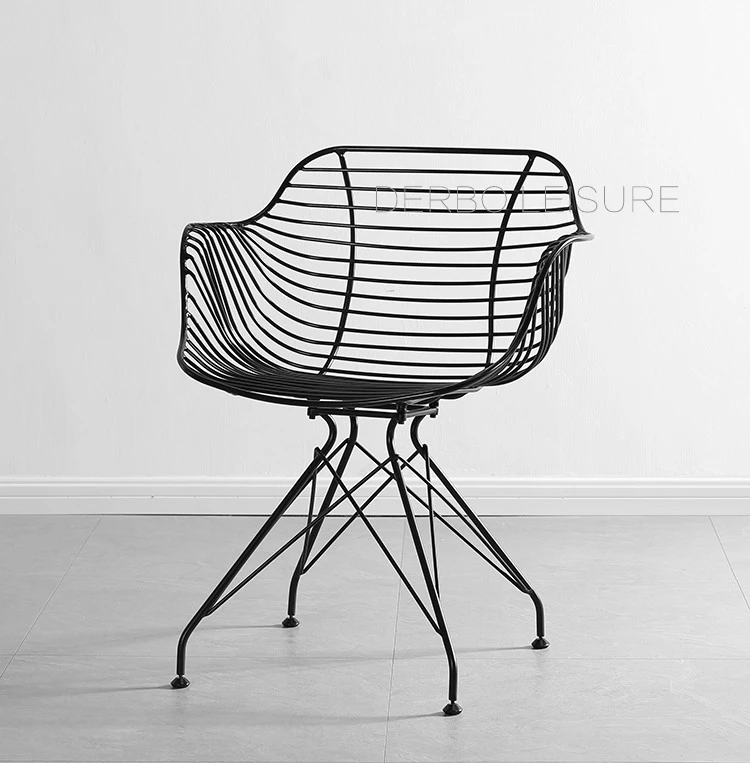 Современный классический дизайн Лофт металлический стальной проволочный стул, Модный популярный обеденный стул для отдыха в гостиной, компьютерное обучение, конференц-стул 1 шт - Цвет: Black without Pad