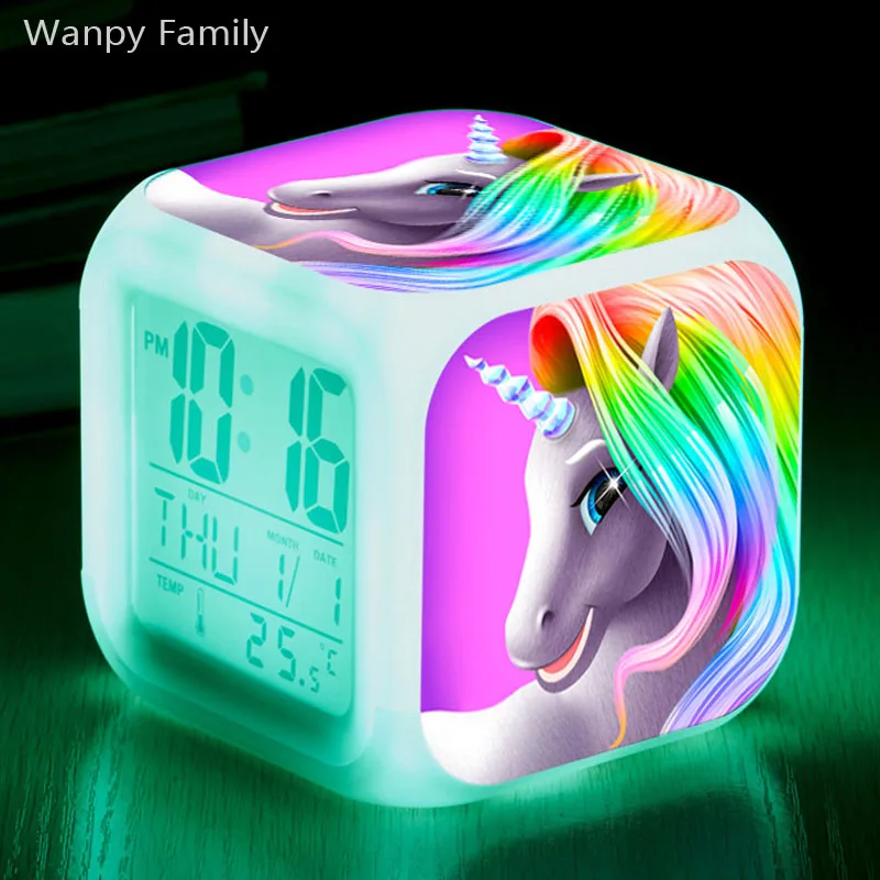 

Colours Unicorn LED Alarm Clock 7 Color Glowing Digital Alarm Clock For Kids Gift Multifunction Flash Touch Watches Clock