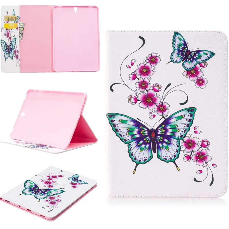 Fashion Butterfly Owl Bear Cartoon PU Leather Flip Stand Cover Cases For Samsung Galaxy Tab S3 T820 T825 9.7