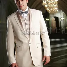 Индивидуальный заказ портной Горячие Бежевые костюмы жениха смокинги Slim fit Лучший мужской свадебный костюм вечерние свадебные платья куртка+ брюки жилет галстук
