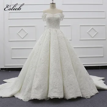 شراءEslieb 2019 قبالة الكتف الكرة ثوب ثوب زفاف فساتين العاج الفاخرة السعودية العربية فساتين الزفاف رداء دي Mariee SJ008