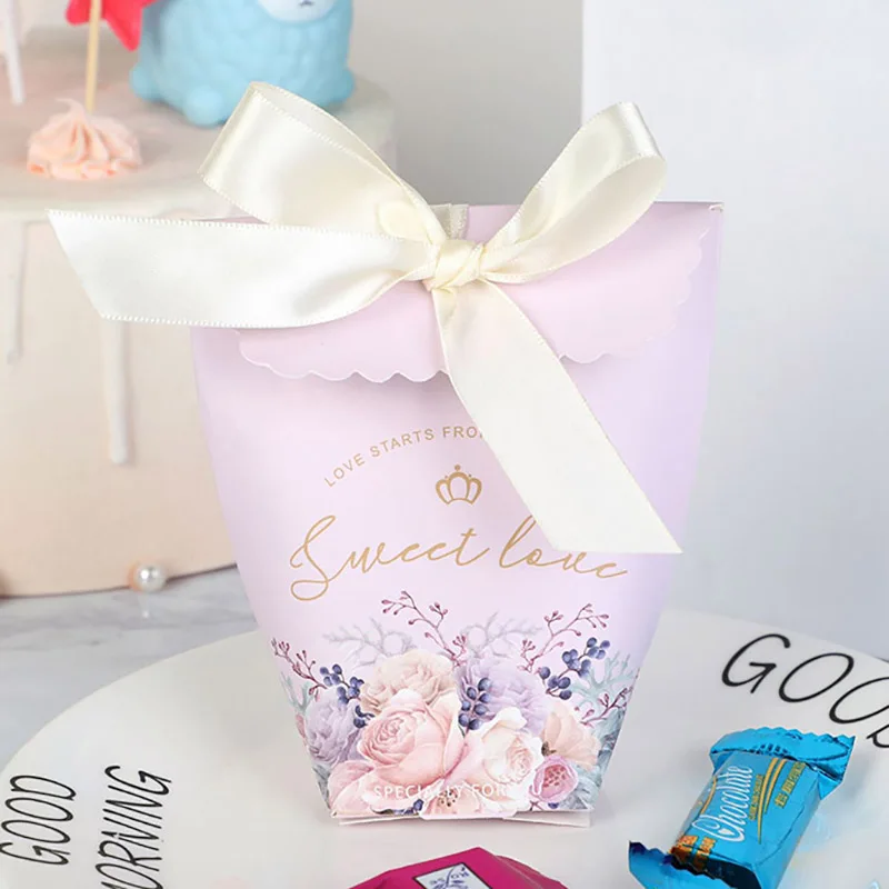 5 шт. подарочная упаковочная коробка вечерние подарочные коробки для цветов Свадебные коробки для конфет торт Boite драже bonbonniere BabyShower сладкий - Цвет: 5pc purple flower