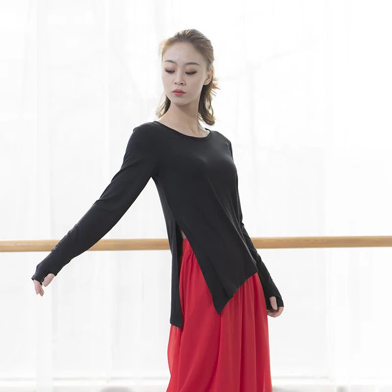 

Dance Practice Clothes Long-sleeved Modern Dance Shirt Female Modal Oblique Classical Dance Latin Dance Clothes