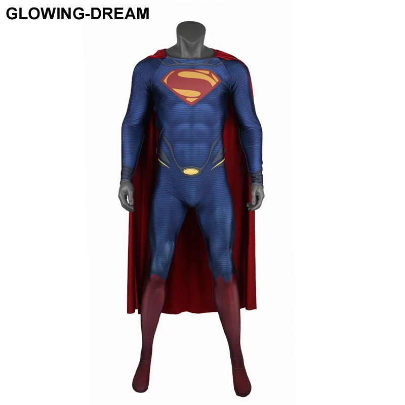 

High Quality Man Of Steel Super Man Cosplay Costume With Cape Embossed Logo U-zipper New Superman Costume For Man Custom Made