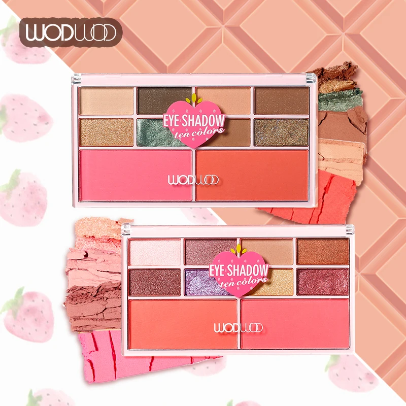 WODWOD матовые атласные тени для век 10 цветов + палитра румян макияжа нюдовые
