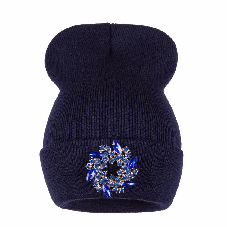 Ralferty роскошный большой цветок кристалл трикотажный свитер вязаные шапочки зимние, шапки для Для женщин шапки Женский капот роковой Осень