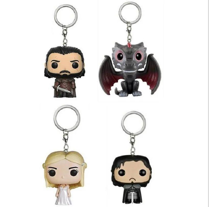 

Game of Thrones Q Version Keychains Jon Snow with Sword Daenerys Targaryen Drogon Car Key Chain Pendant Ring Action Figure Toys