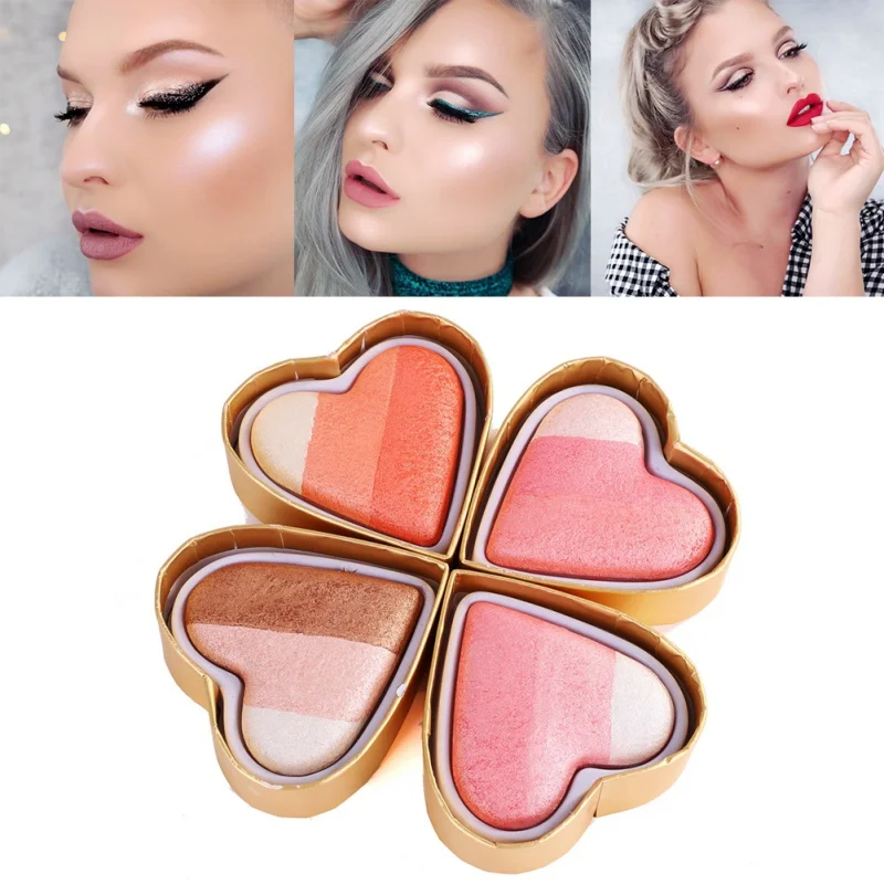 Гладкая палитра теней для век Shimmer Heart Shaped Blush Eye Shadow Makeup Cosmetic Blush Cream