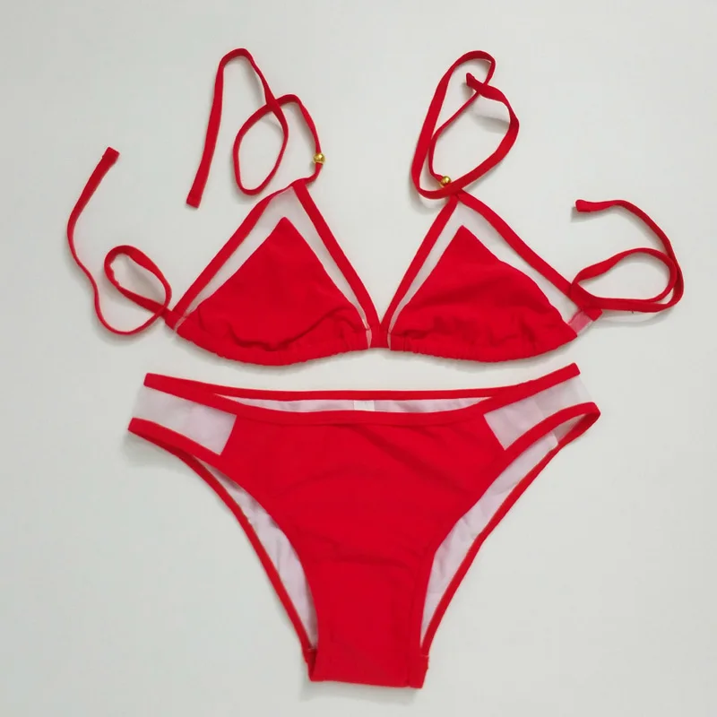 

2019 Solid Color Women's Sample Bikini Set Lace-up Halter Padded Wireless Bathing Suit Swimwear