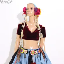 Танец живота бархатный жир шанс Племенной чоли танец живота костюм короткий рукав-капелька Топ CJJ02