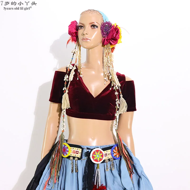 

Belly Dance Velvet Fat Chance Tribal Choli Belly Dance Costume Short Drop Sleeve Top CJJ02