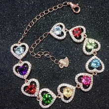 Натуральный цепочка с драгоценными камнями браслет Природный аметист цитрин гранат перидот диопсид 925 стерлингового серебра# X18101704