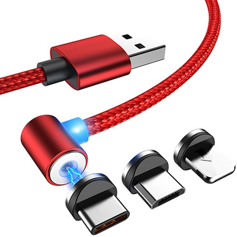 Магнитный кабель, 1 м, зарядный кабель Micro usb type C для iPhone, samsung, Xiaomi, USB-C, магнитный кабель для зарядки и передачи данных - Цвет: Красный