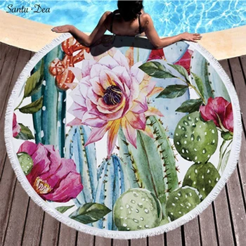 

BT011 New knitted microfiber print tropical fruit towel, plant pattern beach mat fast absorbent big round beach towel