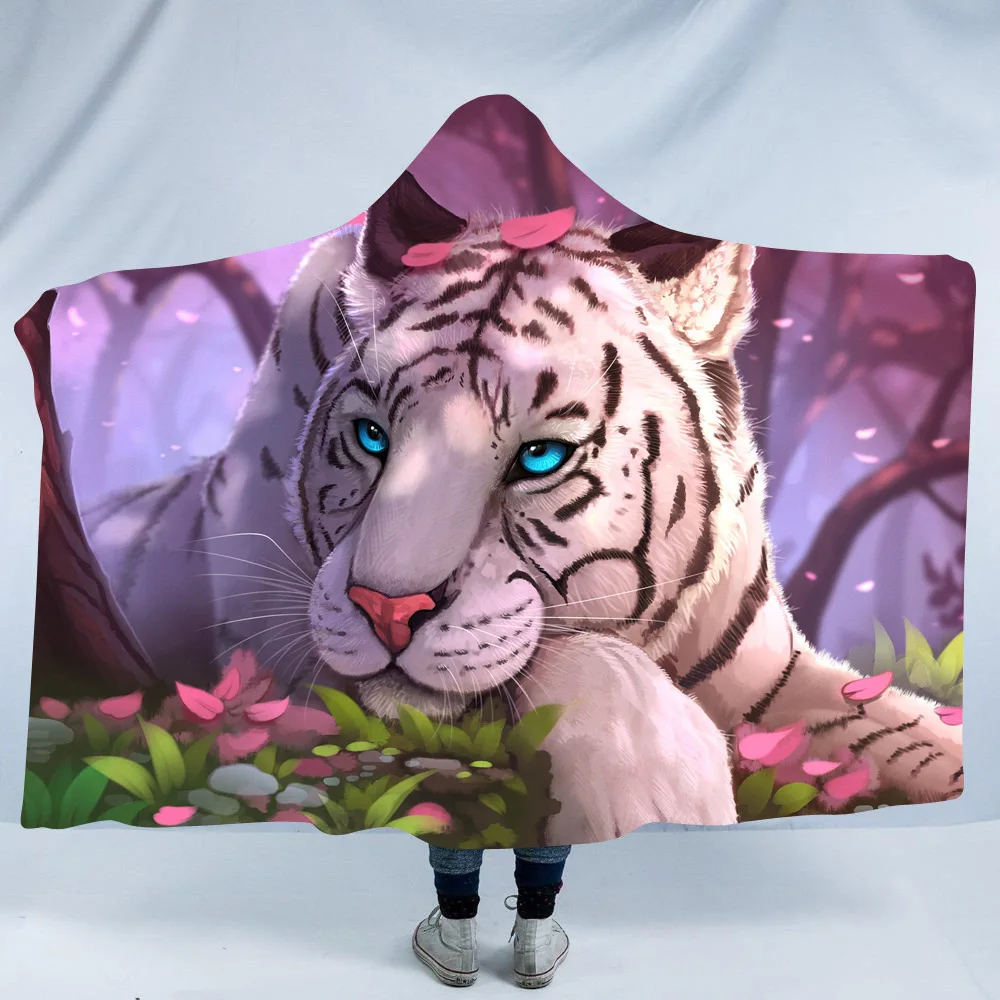 Тигр с капюшоном одеяло для взрослых детей мультфильм 3D печатных Теплый Флис