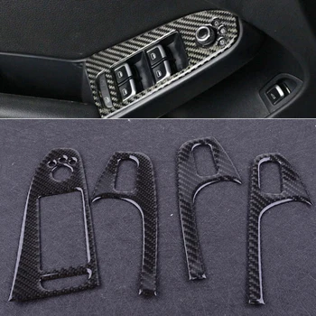 

beler 4PCS Left Hand Drive Real Carbon Fiber Door Armrest Window Lift Control Switch Button Cover Trim fit for Audi A4 A5 Q5 S4