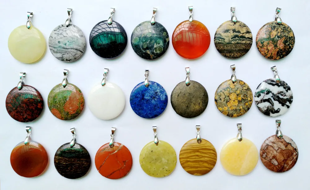 

Wholeale Price Natural Gem Stone Jaspe r Jate Stone Pendant 35mm Puffy Round Healing Stone Crystal Pendant.1pcs Pick Color