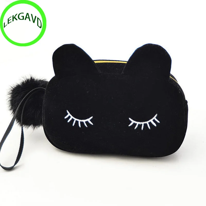 

Portable Cartoon Cat Coin Storage Case Travel Makeup Flannel Pouch Cosmetic Bag