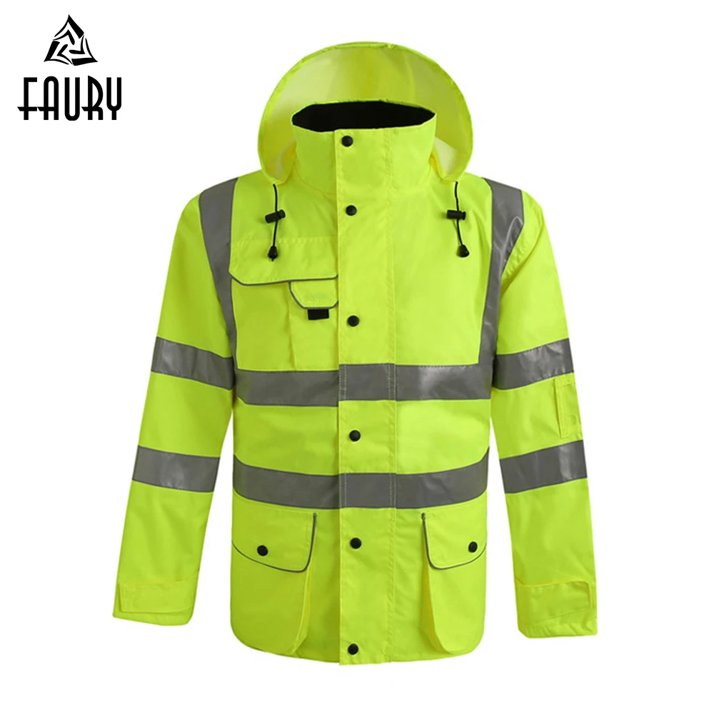 

High visibility Reflective Safety Jacket Road Traffic Waterproof Windproof rainCoat Worker Repairman Working Protective Clothing