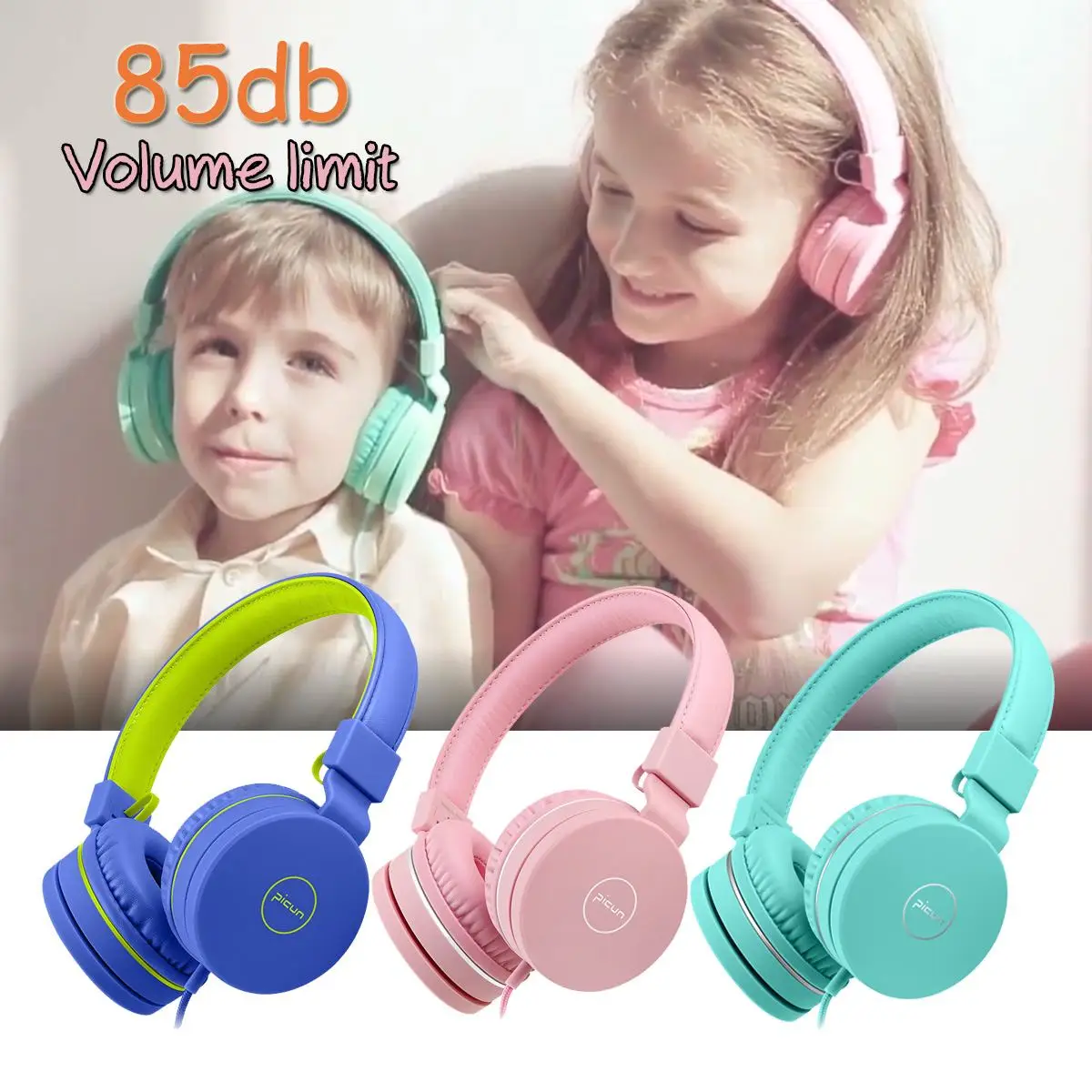 Foldable Wired Kids Headphones 85dB Safely Children Child Over Ear Portable Headset for Phones Computer Tablet PC Music