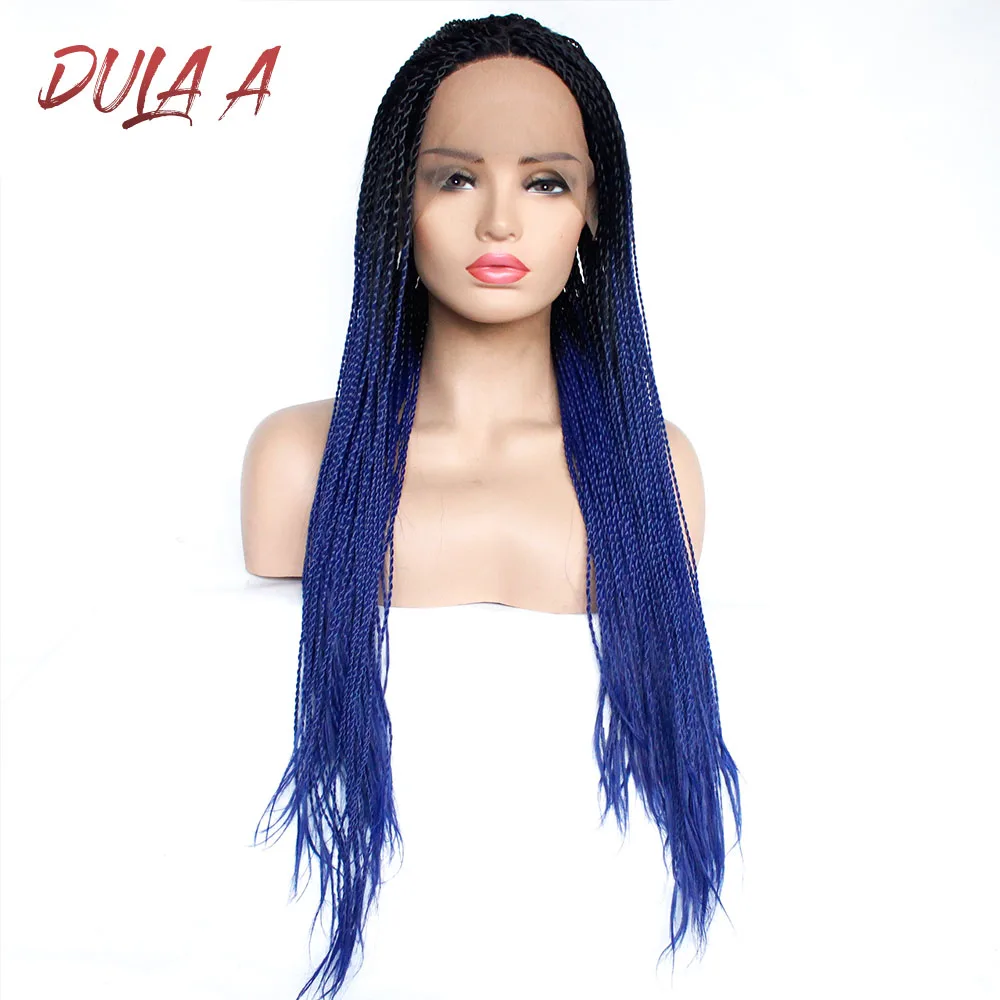 

Senegalese 2x Twist Braids Wig Lace Front Synthetic Wig For Women Crochet Twist Braiding Synthetic Hair Ombre Grey Blue Brown