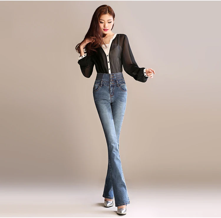 YuooMuoo дамы повседневное высокая Талия Длинные эластичные пуговицы для женщин джинсы для Skinny Fit Slim полной длины джинсовые брюки