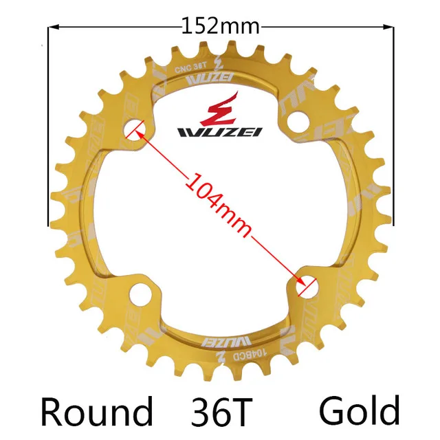 Gold 36T Round Одиночная 1 система отслеживания скорости узкая широкая цепь 104 BCD круглая 32T 34T 36T 38T для MTB 11s 10s 9s 1*11 коленчатое кольцо колеса цепной передачи - Цвет: Gold 36T Round