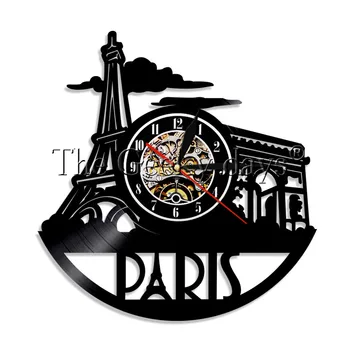 

1Piece Paris Skyline Wall Clock Handmade France Cityscape Vinyl Record Wall Clock LP Vintage France Traveller Gift